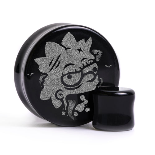 Zombie Lisa Plug / Gauge - Schwarzes Glas | Flach Gesichtiges Doppel Flare