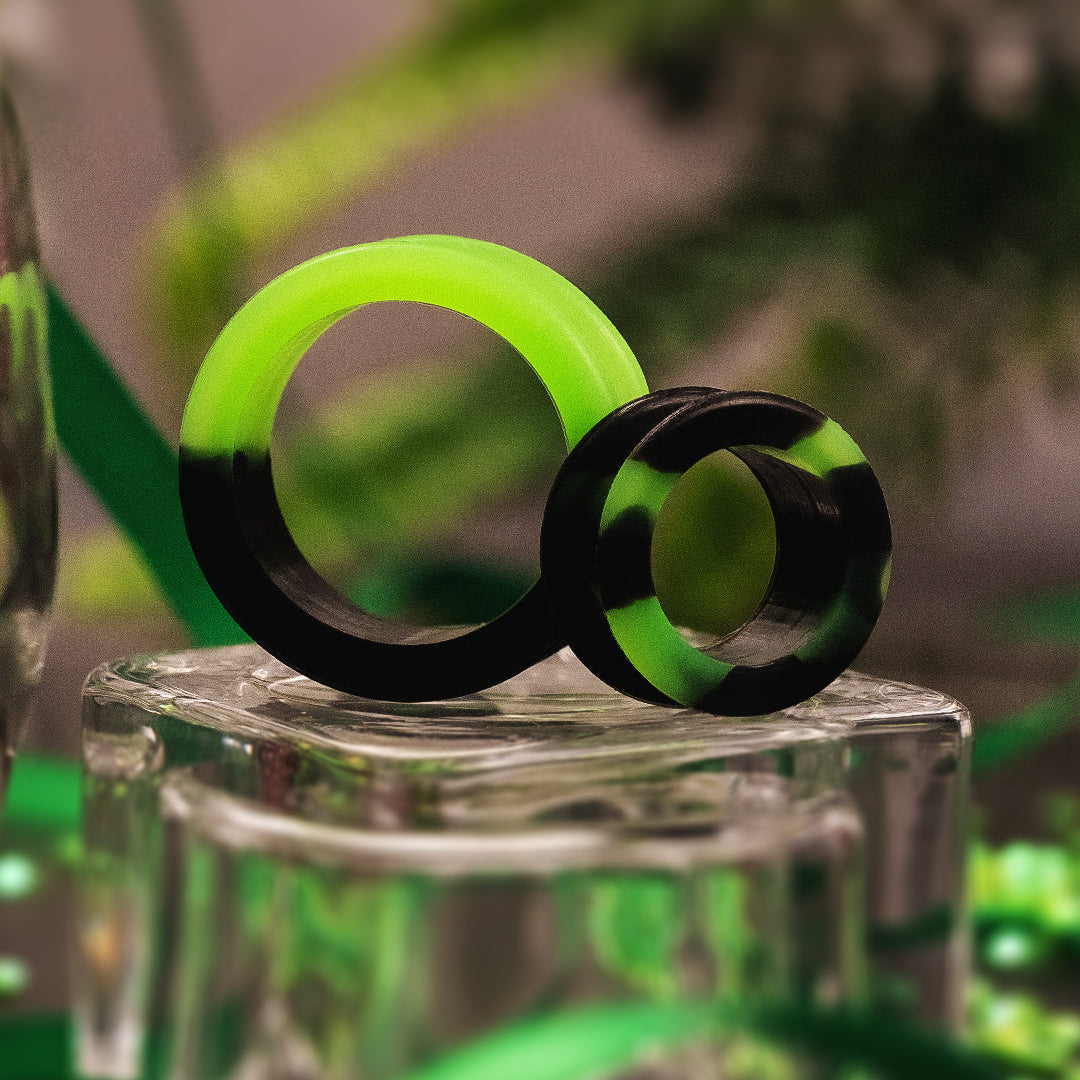 Marmor Neon Grün & Schwarz Silikon Ohr Tunnel