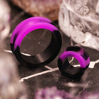 Marble Purple & Black Silicone Ear Tunnel - Flat Flare Two-Tone Silicone Ear Plugs / Gauges in 00g, 0g, 2g, 4g and more.