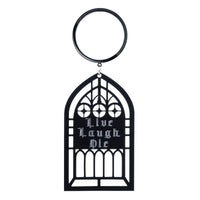 Matte Black Acrylic Gothic Window - Live Laugh Die Dangle Plugs Earrings - Metal Double Flare Ear Tunnel Plug / Dangle Earrings in 6mm (2g) - 30mm - (1.18") Gauge Sizes