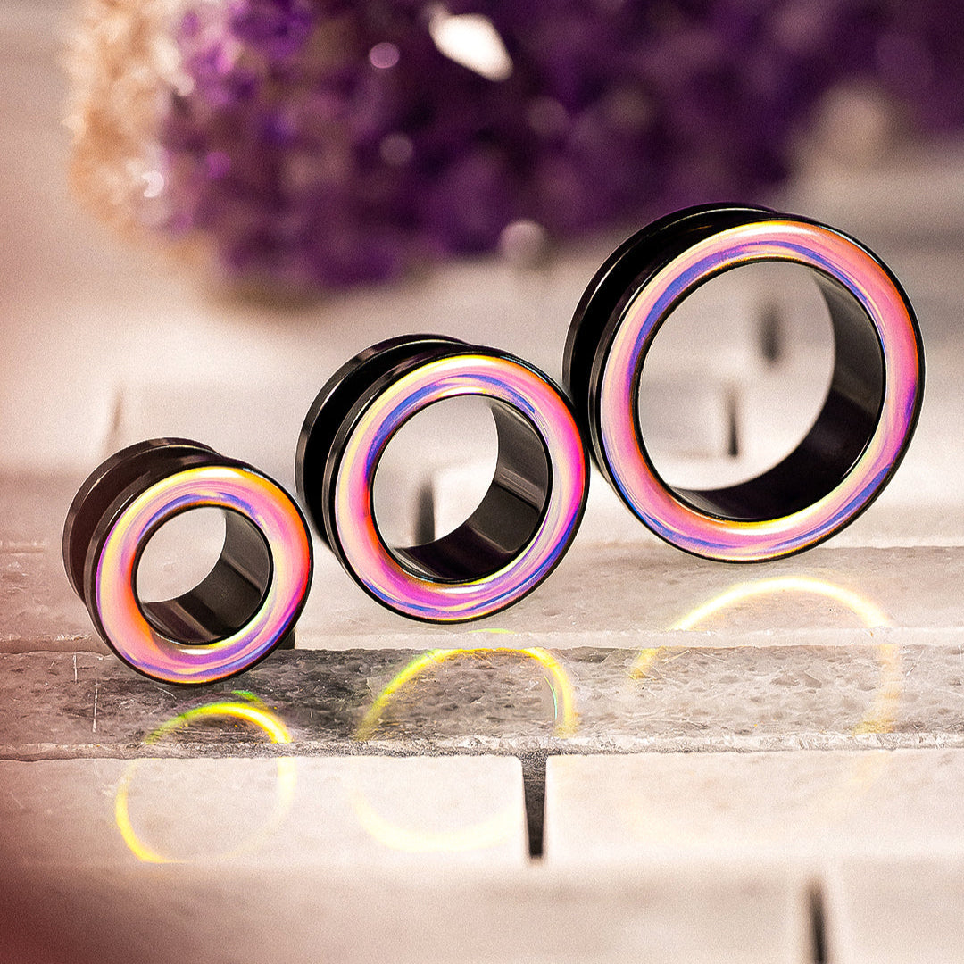 Purple Iridescent Screwback Stainless Steel Ear Tunnel