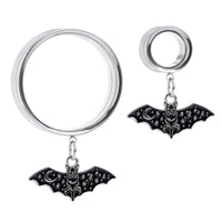 Mignon tunnel d’oreille / Plug / jauge à double flare avec pendentif chauve-souris gothique