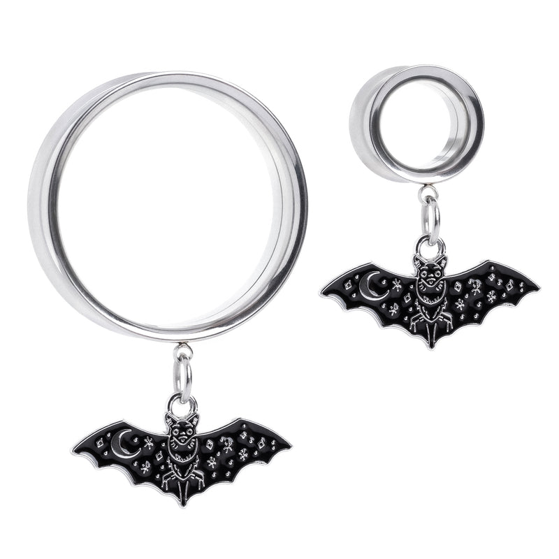 Mignon tunnel d’oreille / Plug / jauge à double flare avec pendentif chauve-souris gothique