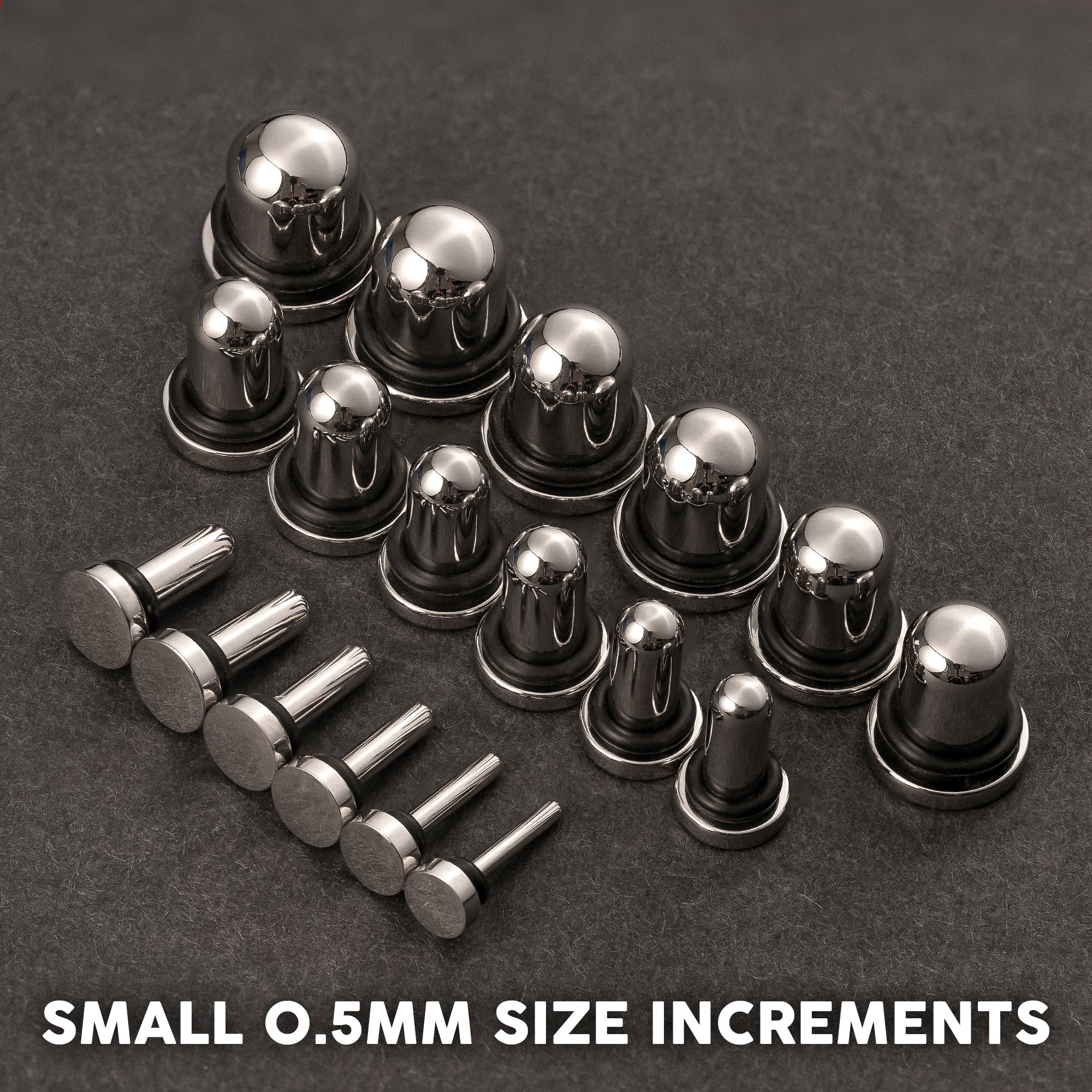 Dead Stretching Kit - Silver Metal Ear Plugs / Ear Stretching Kits - 0.5mm Increase 316L Surgical Steel Dead Stretching Kit 