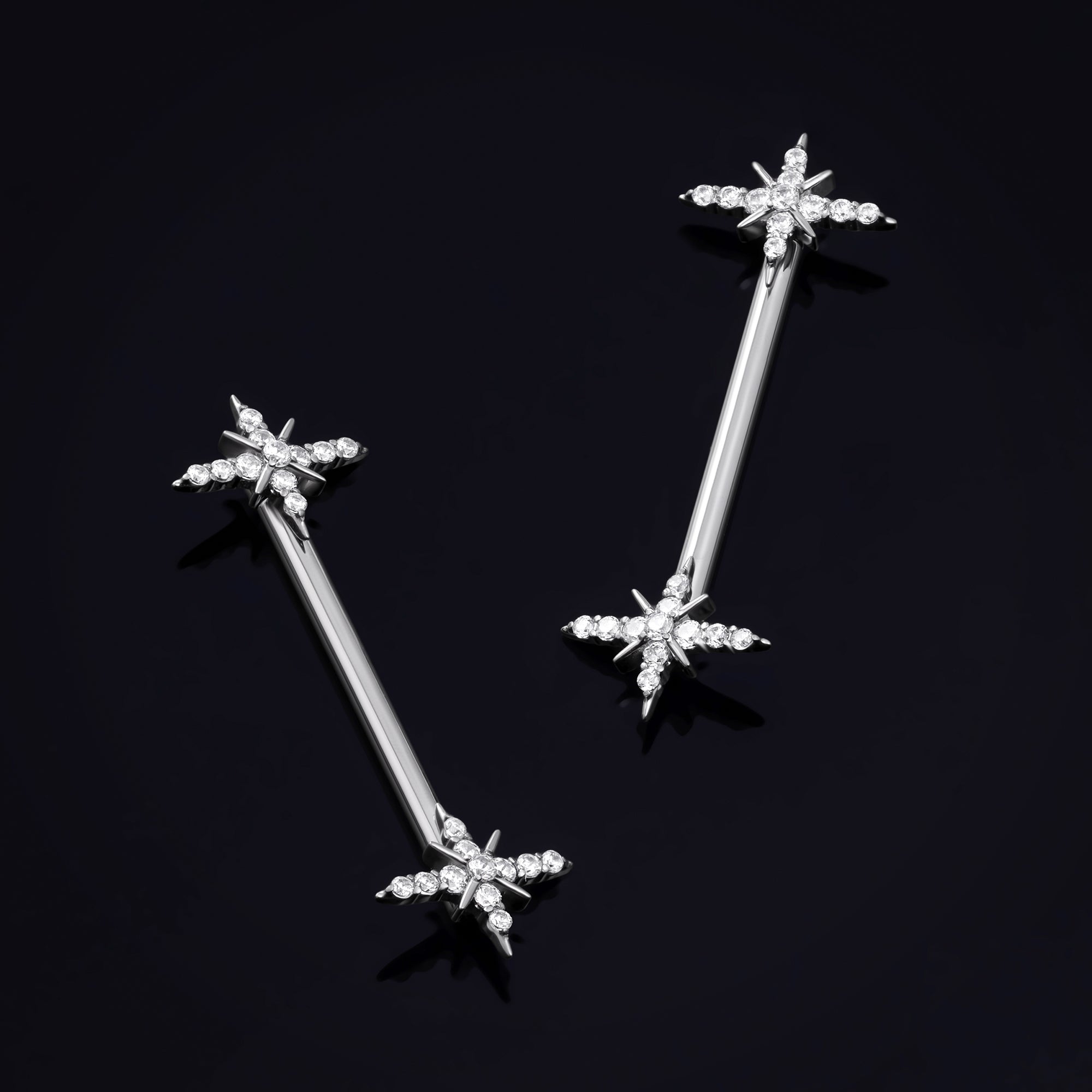 Nipple Barbell, Silver, Sparkle Design, Threadless, Titanium, 1.6mm