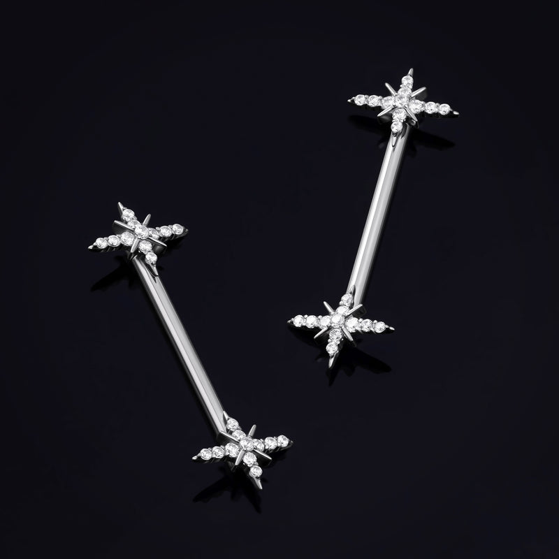 Barre de téton, argenté, design scintillant, sans filetage, titane, 1.6mm