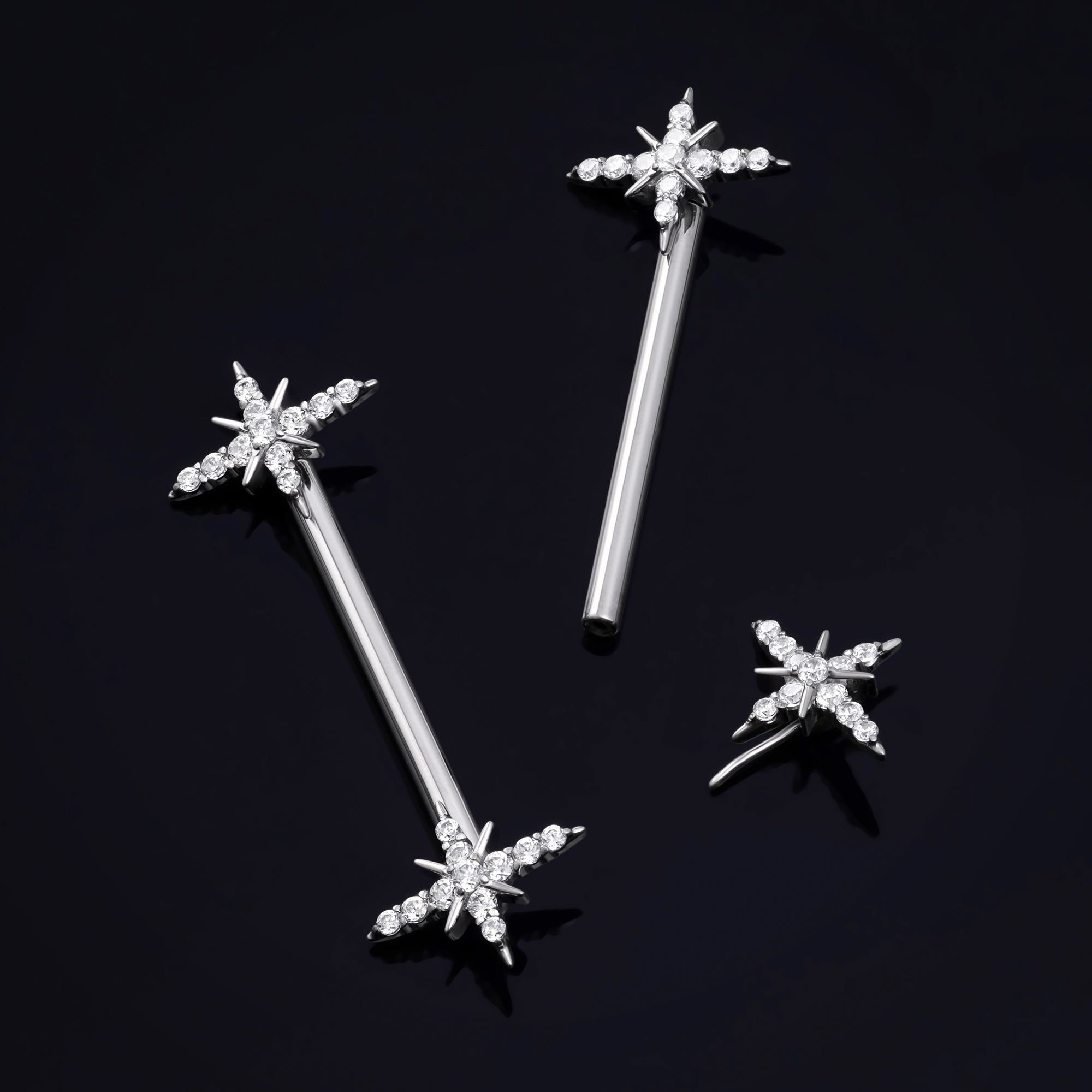 Nipple Barbell, Silver, Sparkle Design, Threadless, Titanium, 1.6mm