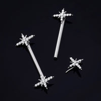 Barre de téton, argenté, design scintillant, sans filetage, titane, 1.6mm