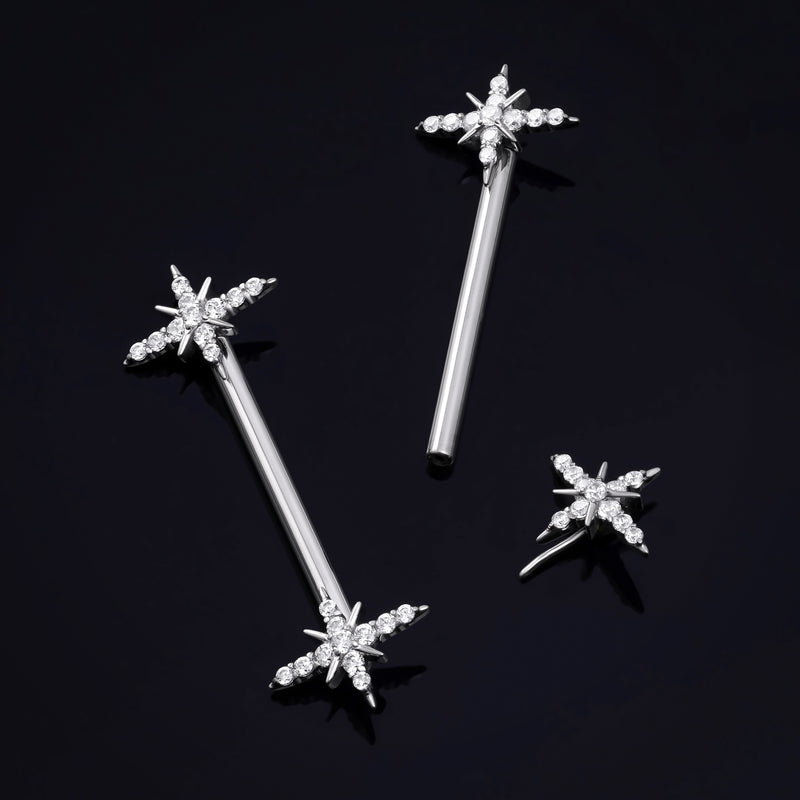 Barre de téton, argenté, design scintillant, sans filetage, titane, 1.6mm