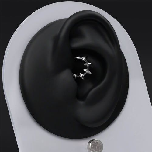 Gothic Spiked ASTM F136 Titanium Silver Daith Clicker Ring