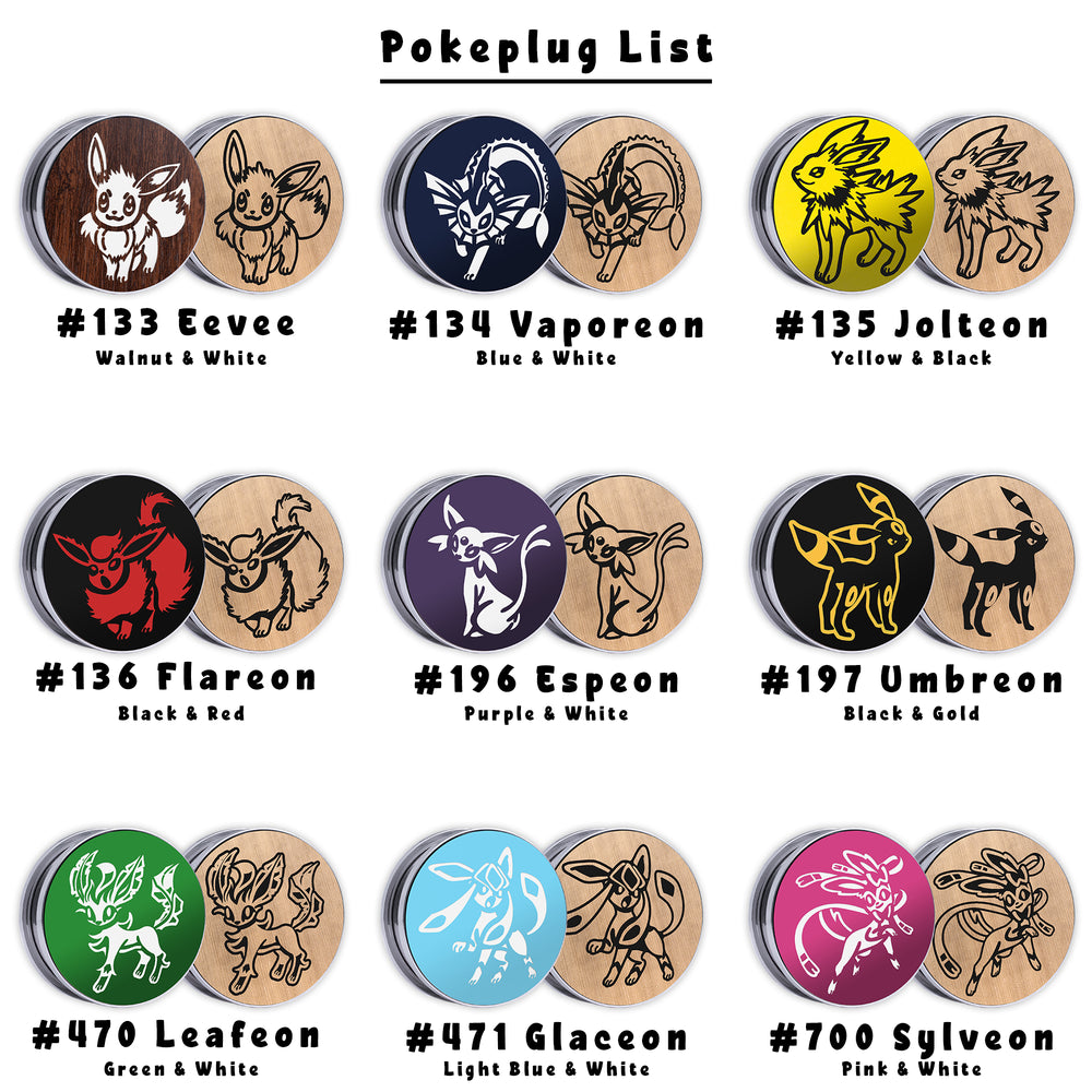 Eeveelution Pokémon Mega Saving Bundle - Steel Inlays - Lasered To Order In House At Custom Plugs HQ