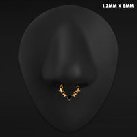 Clicker pour Septum, Chaîne à Pointes Dorée, Cœur Noir Serti de Pierres, Titane ASTM F136