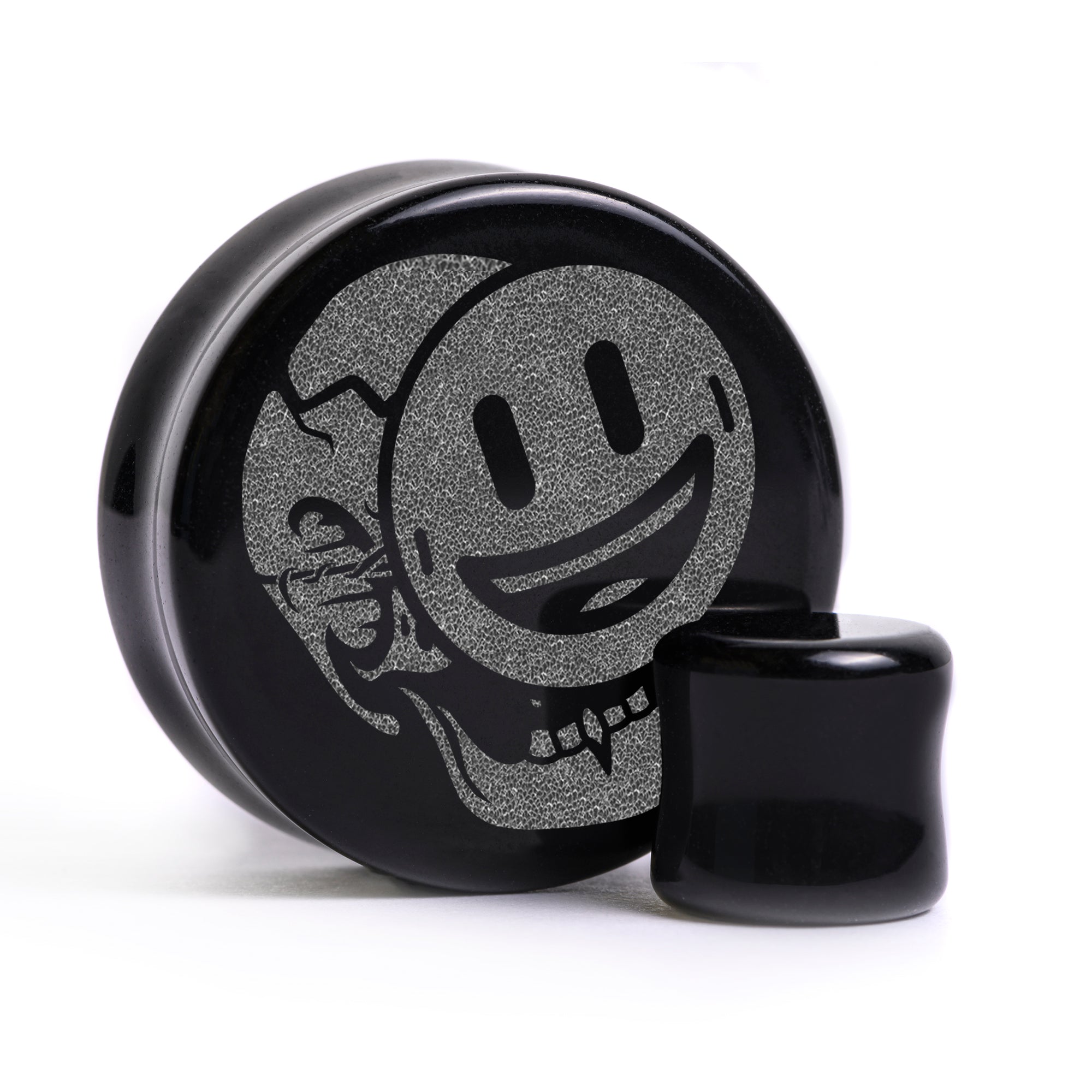 Facade - Smiling Skeleton Plug / Gauge - Black Glass | Flat Faced Double Flare