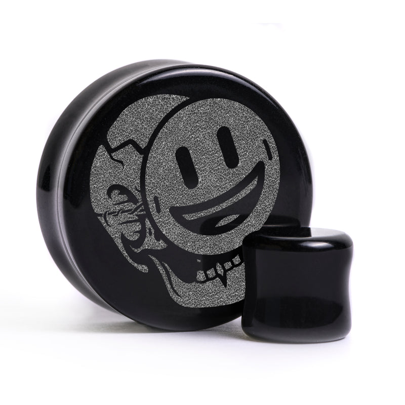 Façade - Plug squelette souriant / Calibre - Verre noir | Double flare à face plate