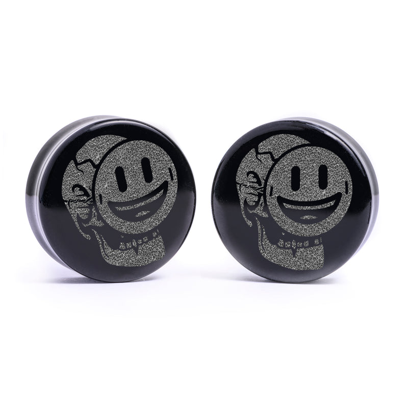 Façade - Plug squelette souriant / Calibre - Verre noir | Double flare à face plate