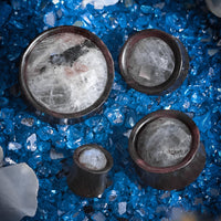 Plug / Gauge d'oreille en bois d'ébène, incrustation de pierre de labradorite à facettes