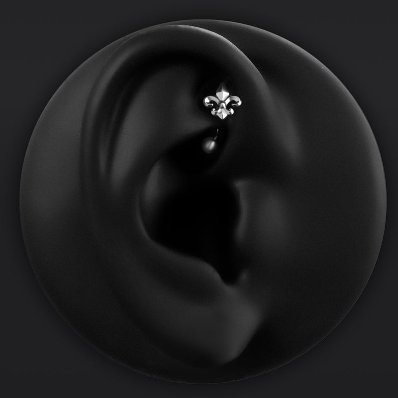 Bijou de piercing rook, argent, fleur de lis, threadless, titane