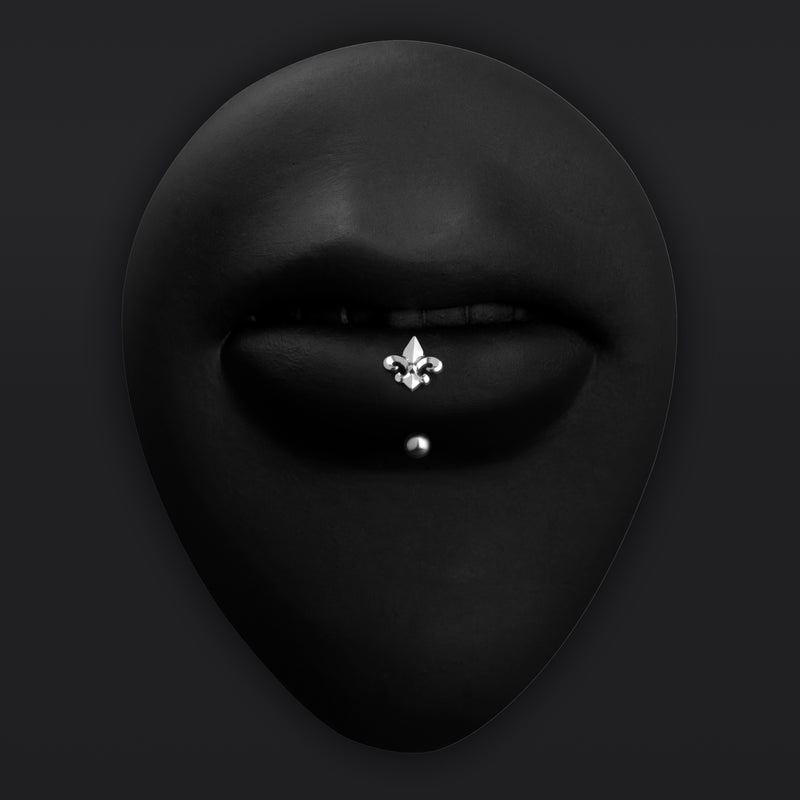 Vertical labret, argent, fleur de lys, sans filetage, titane