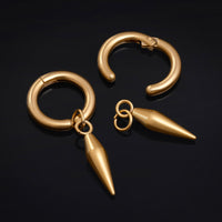 Boucles d’oreilles à clip, dorées, créoles avec pendentif en pointe, acier inoxydable - Paire