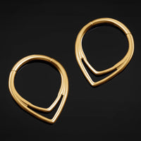 Anneau de nez septum segment clicker en titane ASTM F136 doré à double goutte