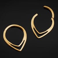 Anneau de nez septum segment clicker en titane ASTM F136 doré à double goutte