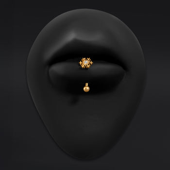 Gold Jewelled Snowflake Vertical Labret Internally Threaded Titanium Curved Barbell 1.2mm Gauge
