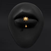 Labret vertical scintillant opale dorée, barbell courbé en titane à filetage interne, calibre 1,2 mm