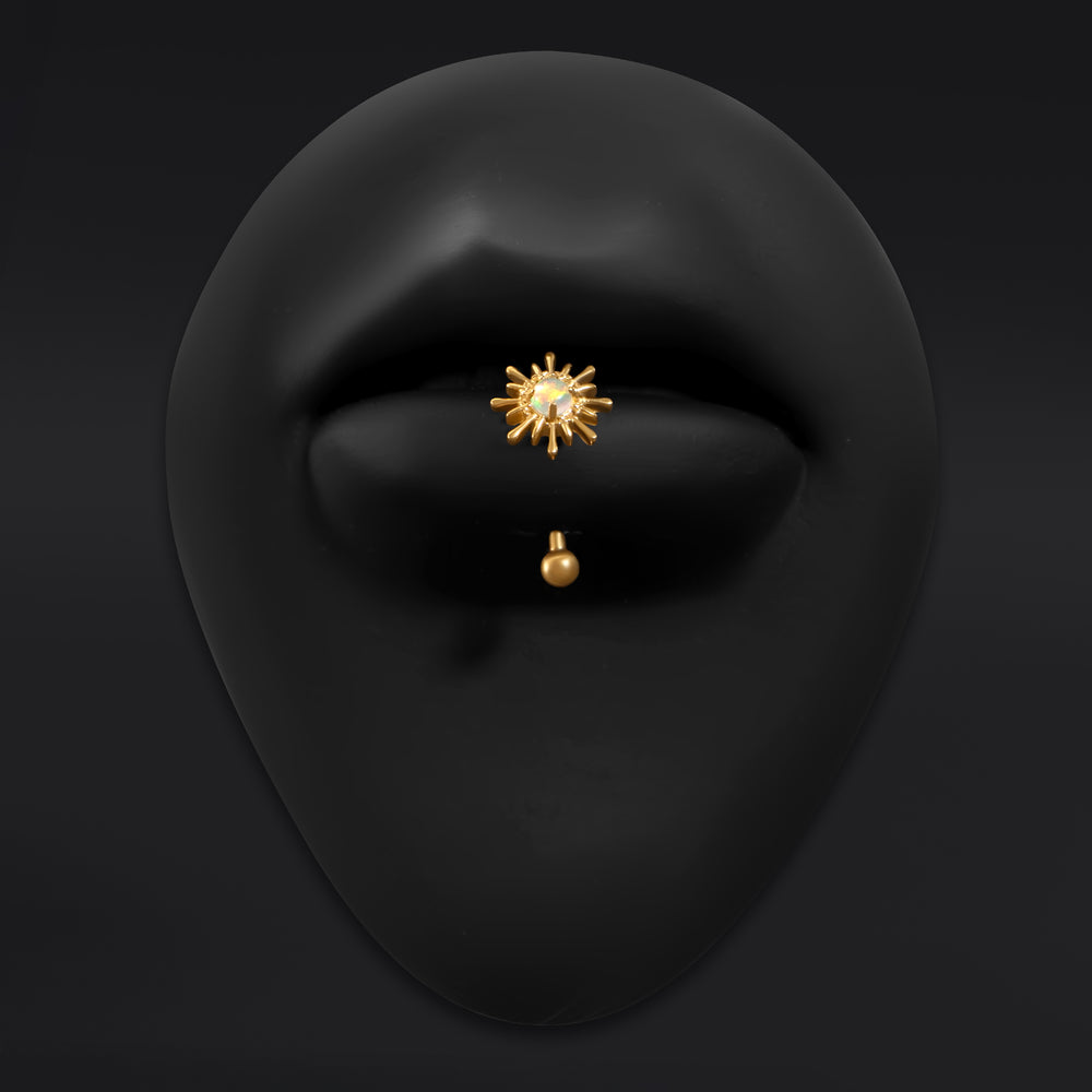 Gold Opal Sparkle Vertical Labret Internally Threaded Titanium Curved Barbell 1.2mm Gauge - Gold Opal Sparkle Vertical Labret Internally Threaded Titanium Curved Barbell 1.2mm Gauge / Rook / Eyebrow / Tragus Piercing Jewellery
