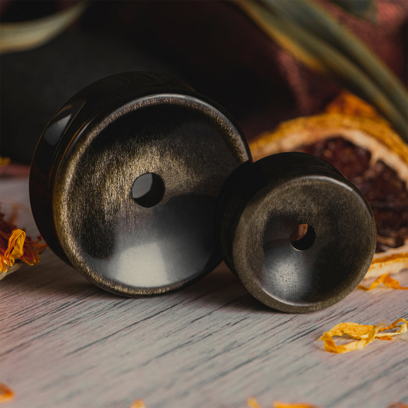 Tunnel / Plug / Gauge concave en obsidienne dorée