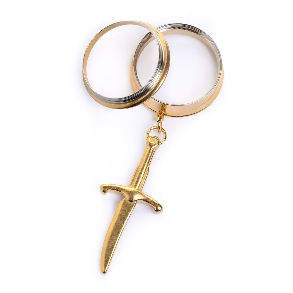 Gold Dagger Charm Gold Steel Double Flared Tunnel Dangle / Plug / Gauge - Metal Ear Plugs in 6mm (2g) - 30mm (1.18'') Gauge Sizes