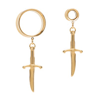 Charm dague en acier doré, pendentif double évasement pour tunnel d'oreille / Plug / gauge
