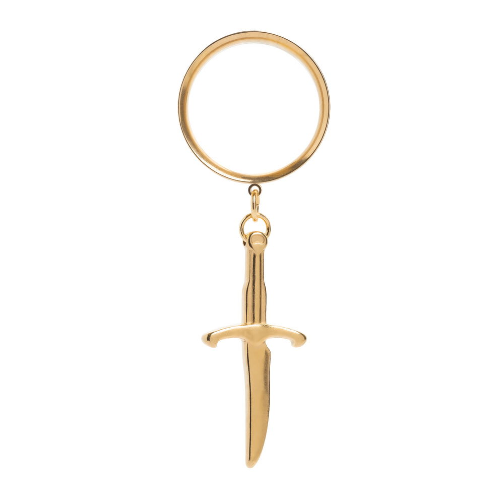 Gold Dagger Charm Gold Steel Double Flared Tunnel Dangle / Plug / Gauge - Metal Ear Plugs in 6mm (2g) - 30mm (1.18'') Gauge Sizes