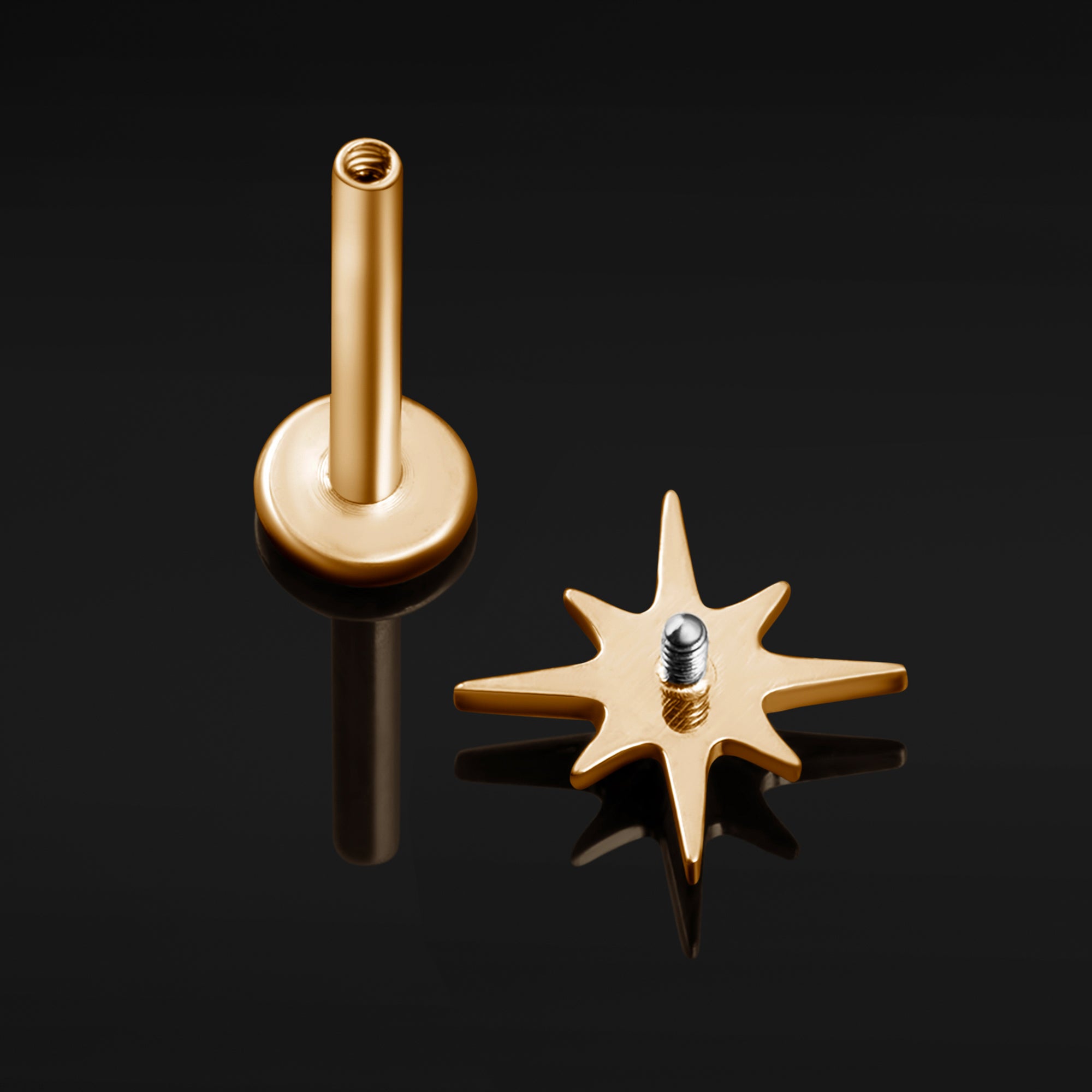 Labret Stud, Gold, Jewelled North Star, Internally Threaded, Titanium, 1.2mm Gauge