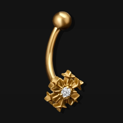 Gold Jewelled Snowflake Vertical Labret Internally Threaded Titanium Curved Barbell 1.2mm Gauge