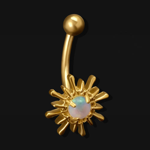Gold Opal Sparkle Vertical Labret Internally Threaded Titanium Curved Barbell 1.2mm Gauge