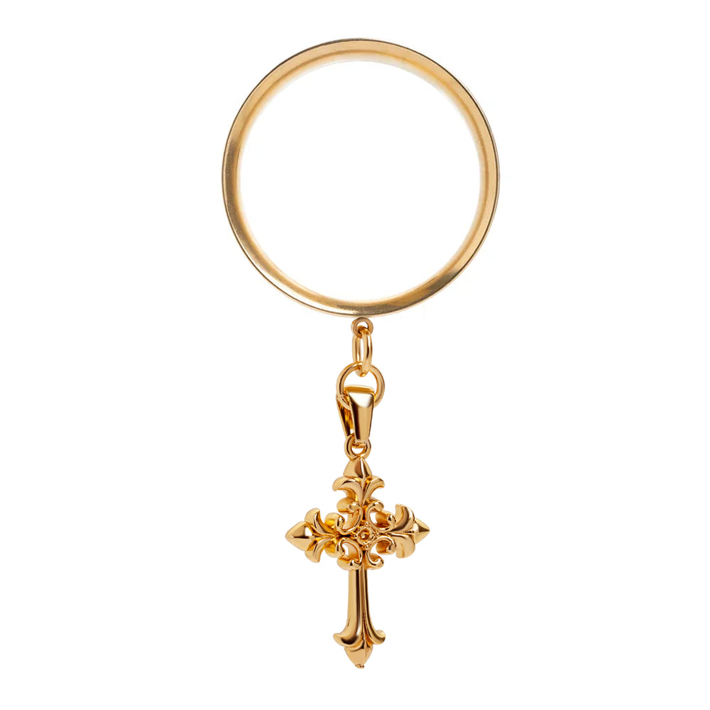 Gold Sanctum Cross Charm Gold Steel Double Flared Tunnel Dangle / Plug / Gauge - Metal Ear Plugs in 6mm (2g) - 30mm (1.18'') Gauge Sizes