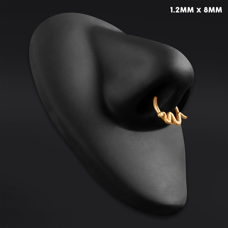 Anneau clicker pour septum, doré, serpent, titane ASTM F136