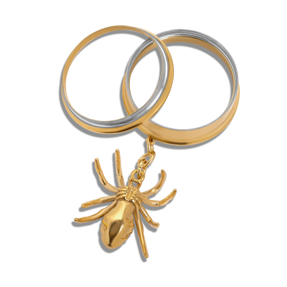 Goldene Spinnen-Anhänger Gold Stahl Double Flared Tunnel Dangle / Plug / Gauge