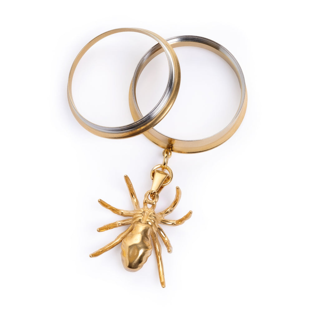 Gold Spider Charm Gold Steel Double Flared Tunnel Dangle / Plug / Gauge - Metal Ear Plugs in 6mm (2g) - 30mm (1.18'') Gauge Sizes