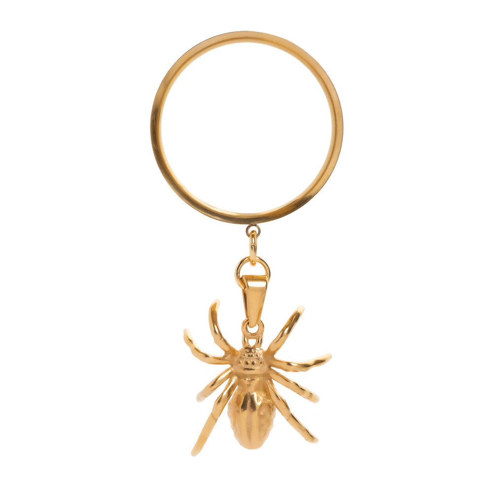 Gold Spider Charm Gold Steel Double Flared Tunnel Dangle / Plug / Gauge - Metal Ear Plugs in 6mm (2g) - 30mm (1.18'') Gauge Sizes