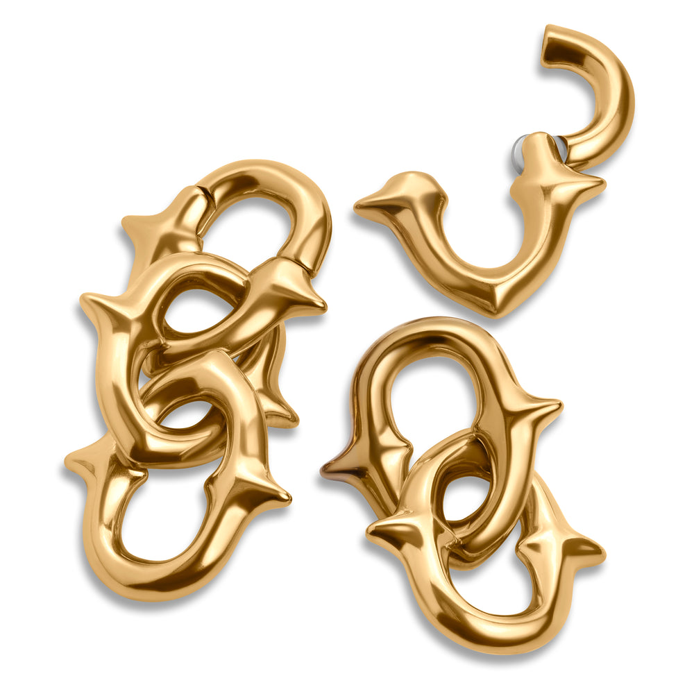 Gold Spiked Chain Link Earring Hanger Ear Weights (Pair) - Pair of Gold Spiked Chain Link Ear Weights For Stretched Ears