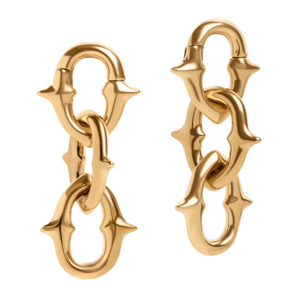 Gold Spiked Chain Link Earring Hanger Ear Weights (Pair) - Pair of Gold Spiked Chain Link Ear Weights For Stretched Ears