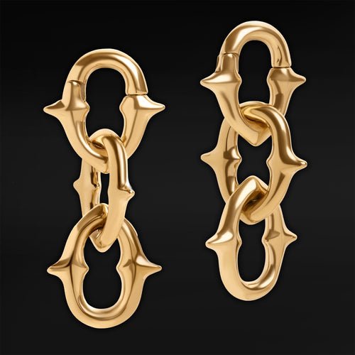 Gold Spiked Chain Link Earring Hanger Ear Weights (Pair)