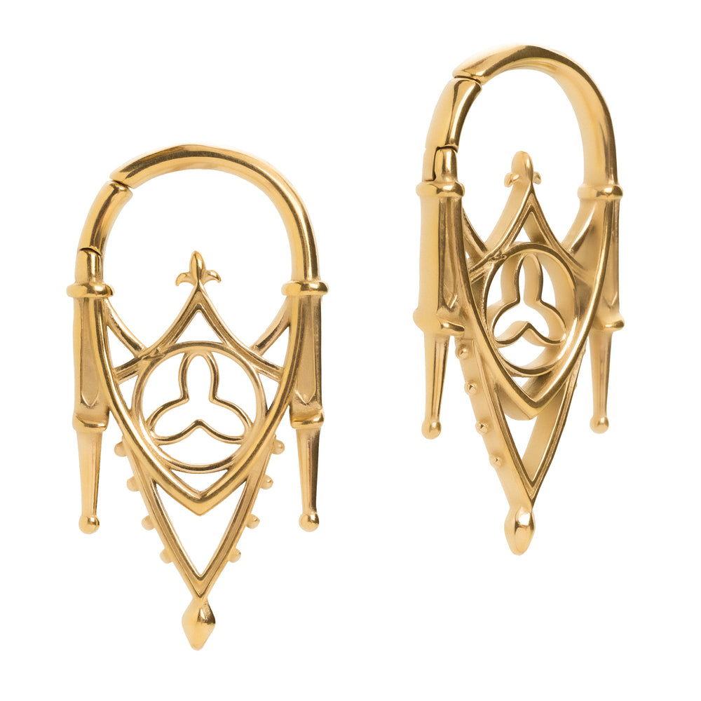 Gold Spire Ear Hangers - Pair - Pair of Gold Steel Spire Ear Weights For Stretched Ears