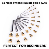 Kit d'étirement d'oreille débutant, Taper en acier chirurgical & Plug / Gauge en acier doré - 33 pièces