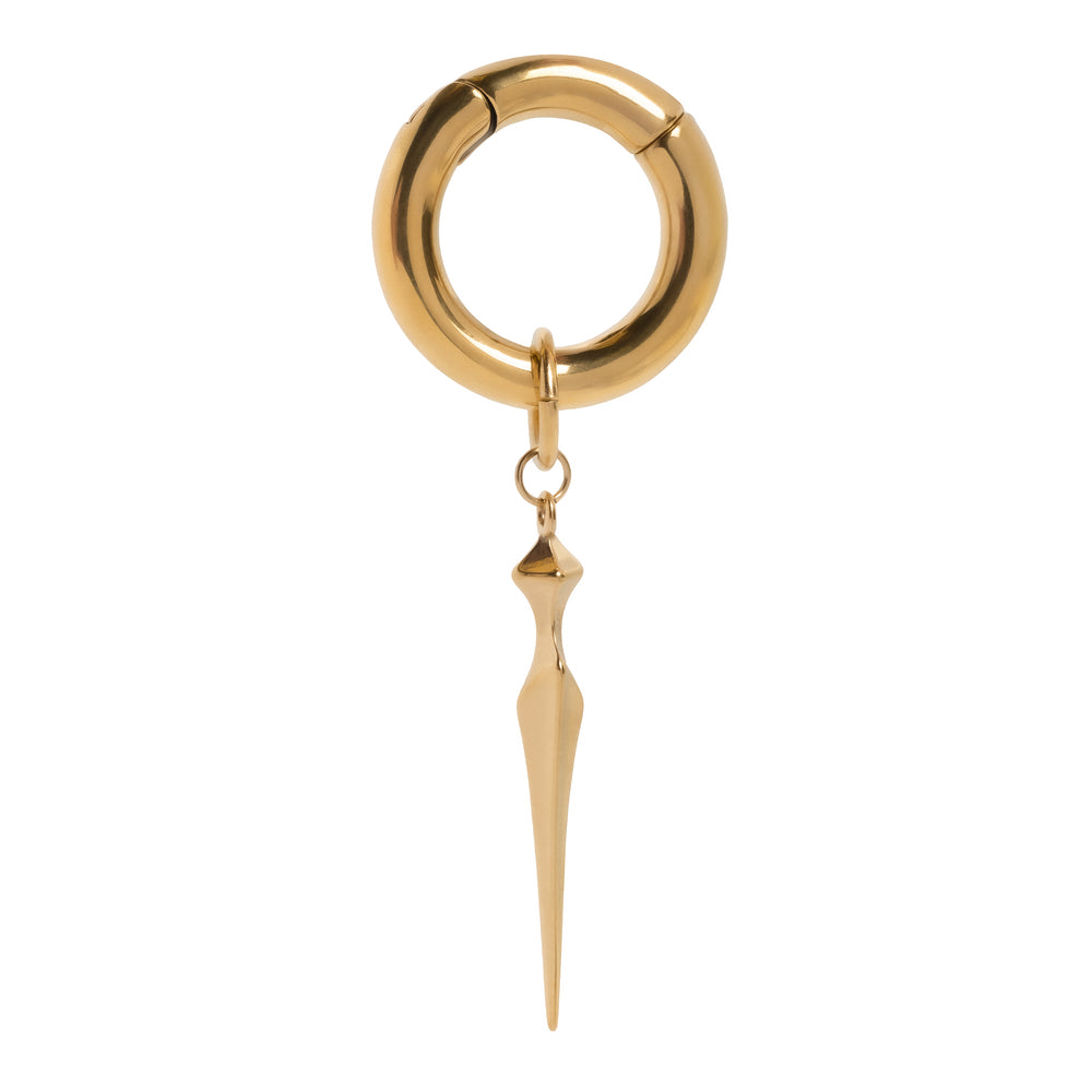 Gold Steel Obelisk Dangle Hoop Earring Hangers (Pair) - Pair of Gold Steel Obelisk Point Dangle Hoop Ear Weights For Stretched Ears