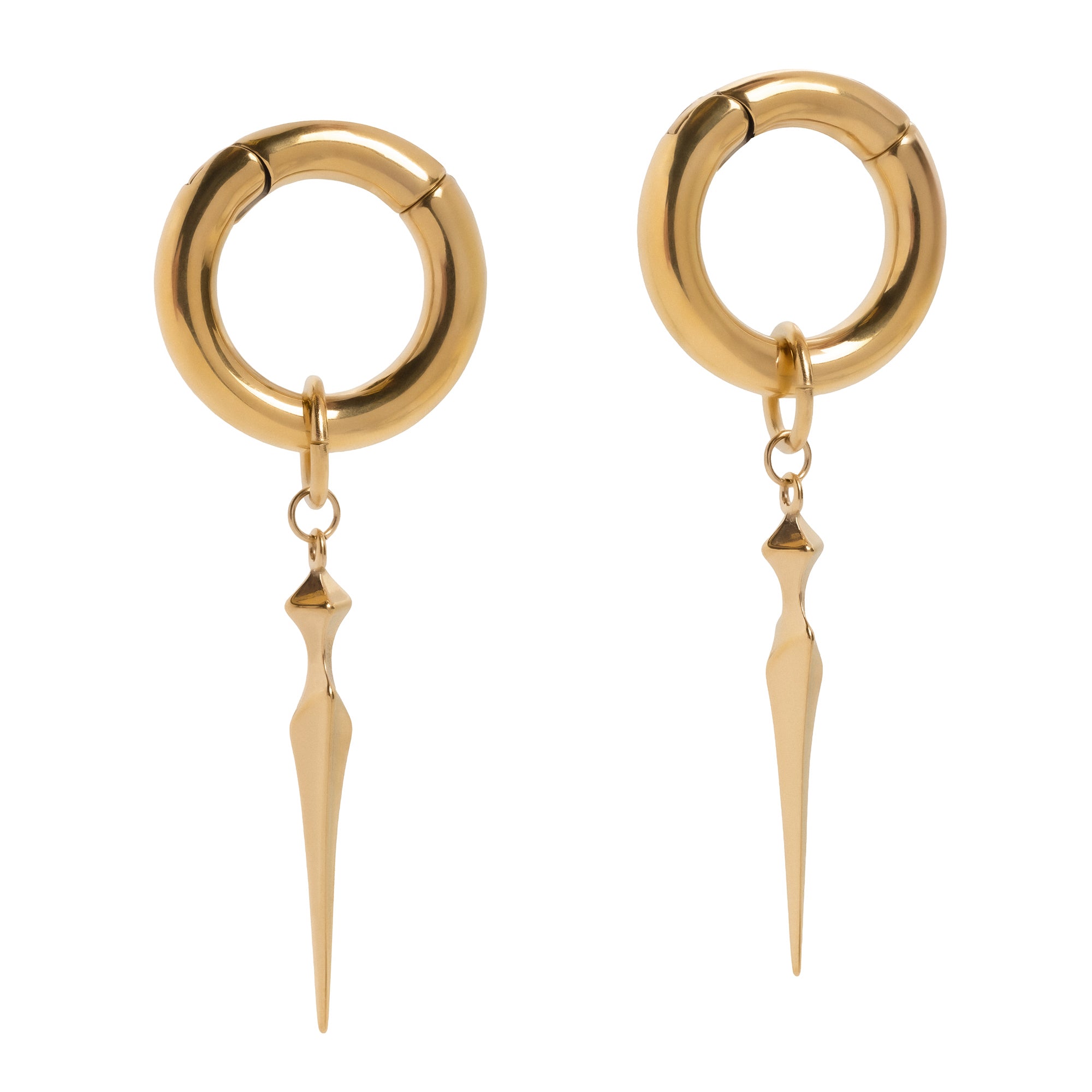 Gold Steel The Auric Sacred Heart Charm Double Flare Dangle Ear Tunnel / Plug / Gauge