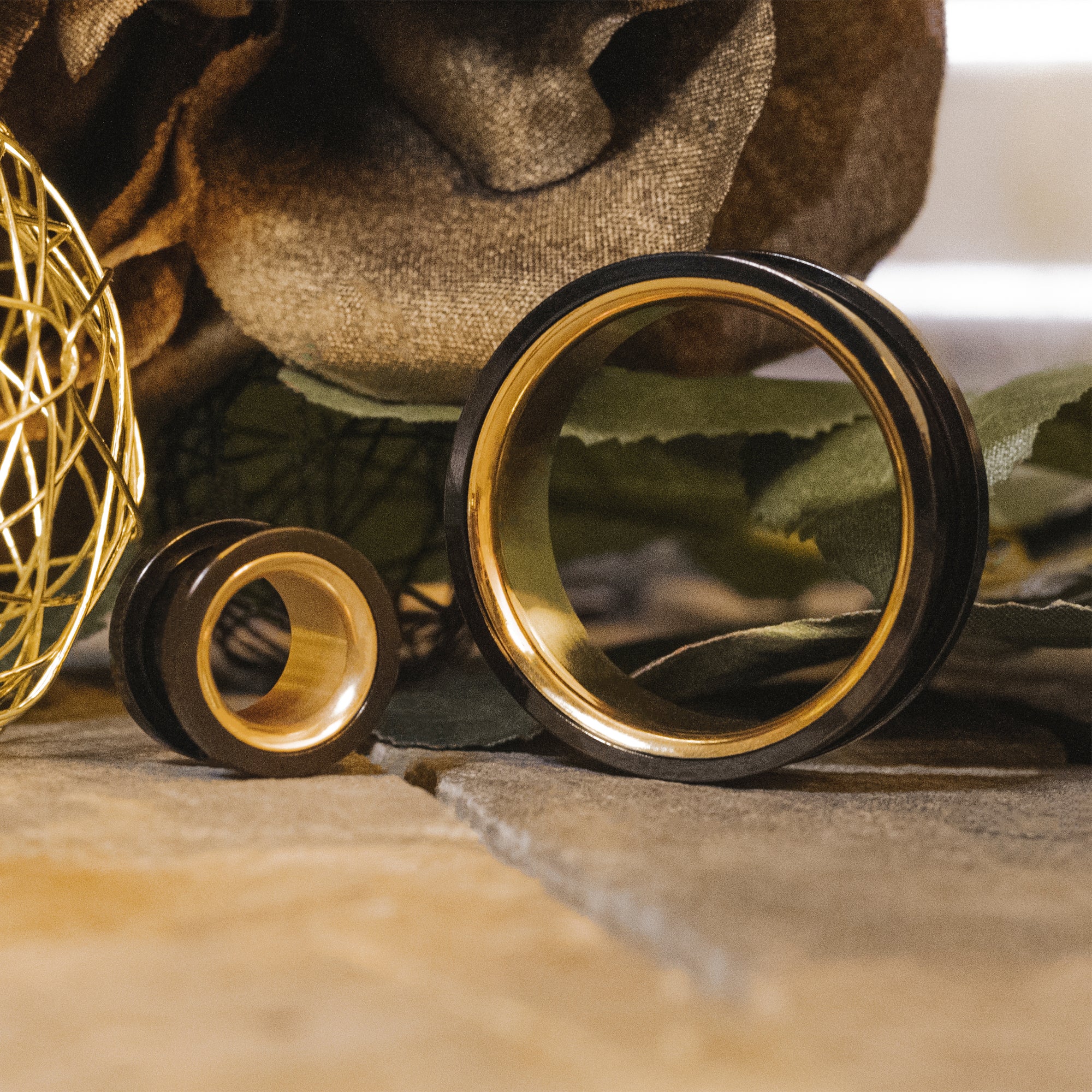 Gold Inlay Black Steel Screwback Stainless Steel Tunnel - Flat Flare Metal Screwback Ear Tunnels in 6mm (2g) - 30mm (1.18")