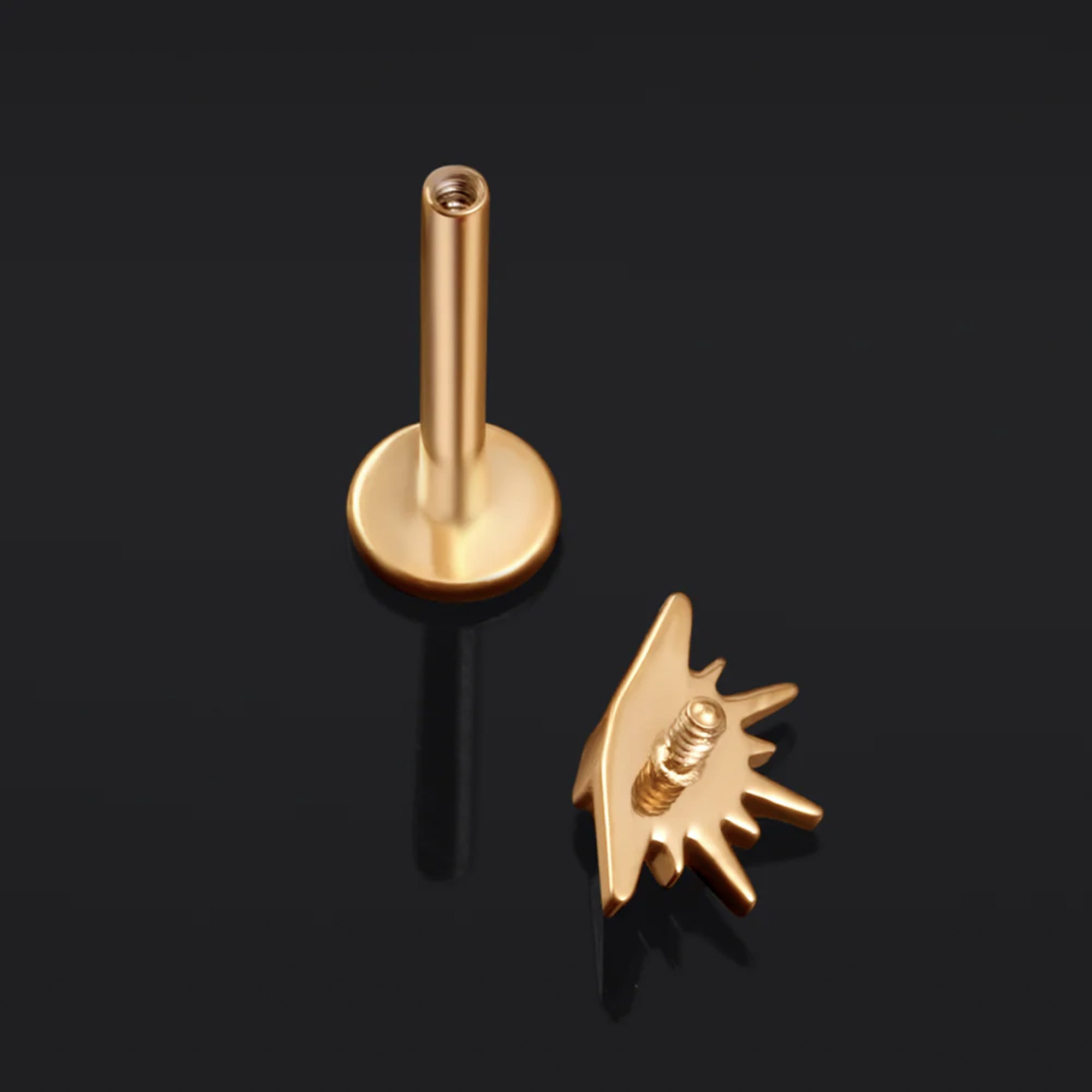 Labret-Stecker, Gold & Rot, Juwelenbesetzter Sonnenstrahl, Innengewind – Custom Plugs