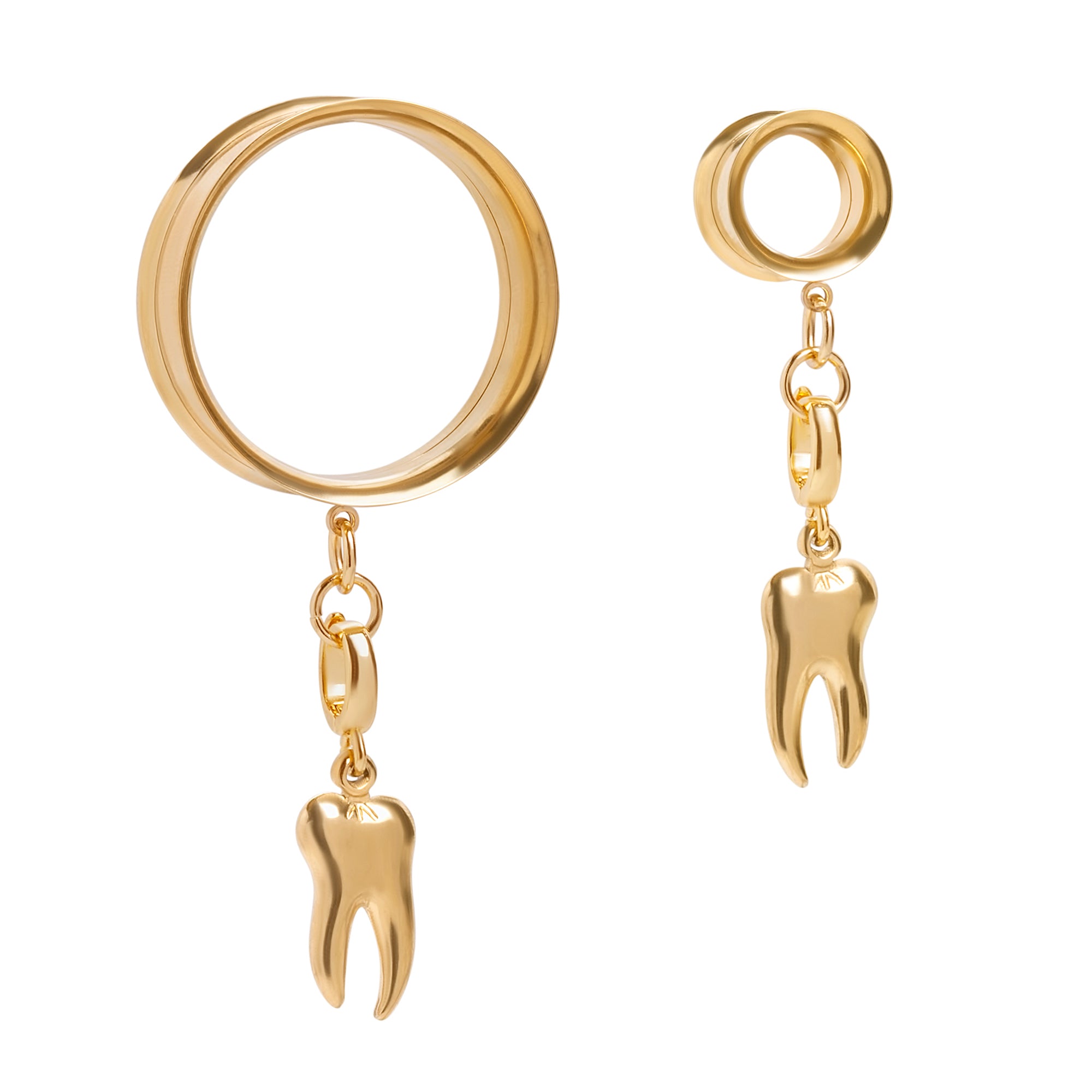 Gold Steel Golden Divine Decay Charm Double Flare Dangle Ear Tunnel / Plug / Gauge
